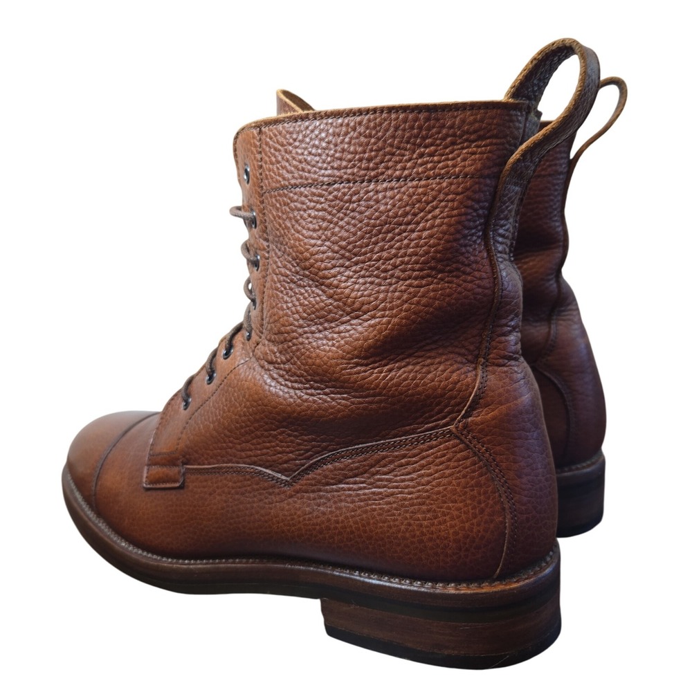 RARE VINTAGE Ralph Lauren Pebbled Leather Cap Toe BOOTS Womens 10B Brown LACE-UP - Picture 4 of 9